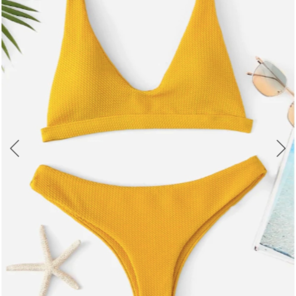 Golden Yellow Ribbed Two-Piece Bikini
